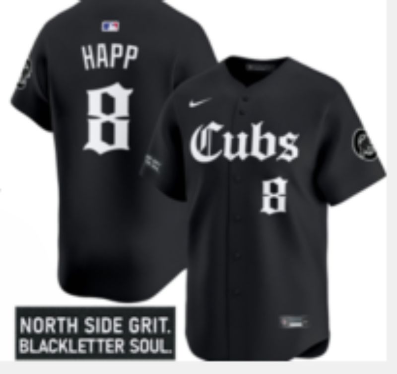 Men 2025 Chicago Cubs #8 Happ Black Five generations Joint Name Nike MLB Jersey style 12->chicago cubs->MLB Jersey